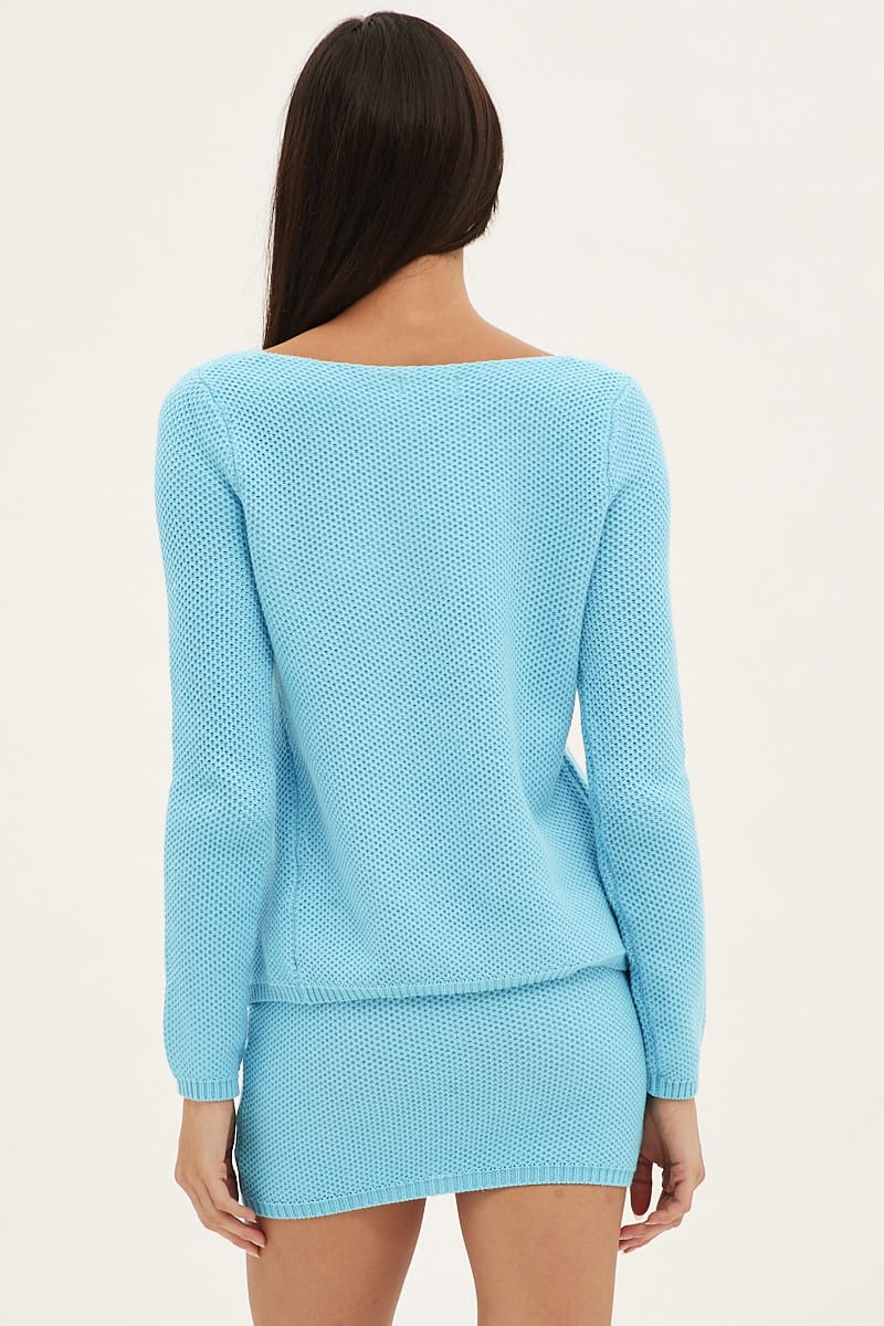 Blue Mini Skirt Crochet Cotton Blend for Ally Fashion
