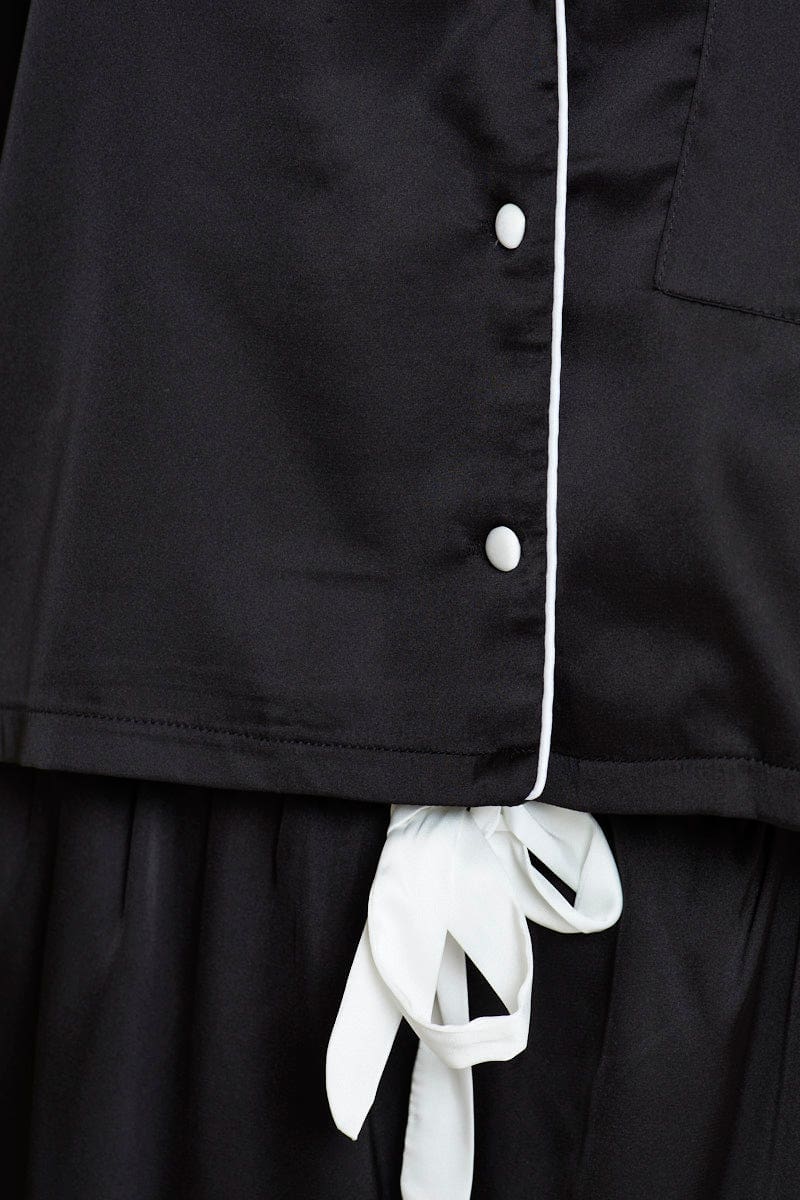 ST SLV SEMI CROP SET Black Crop Pajamas Set Short Sleeve for Women by Ally