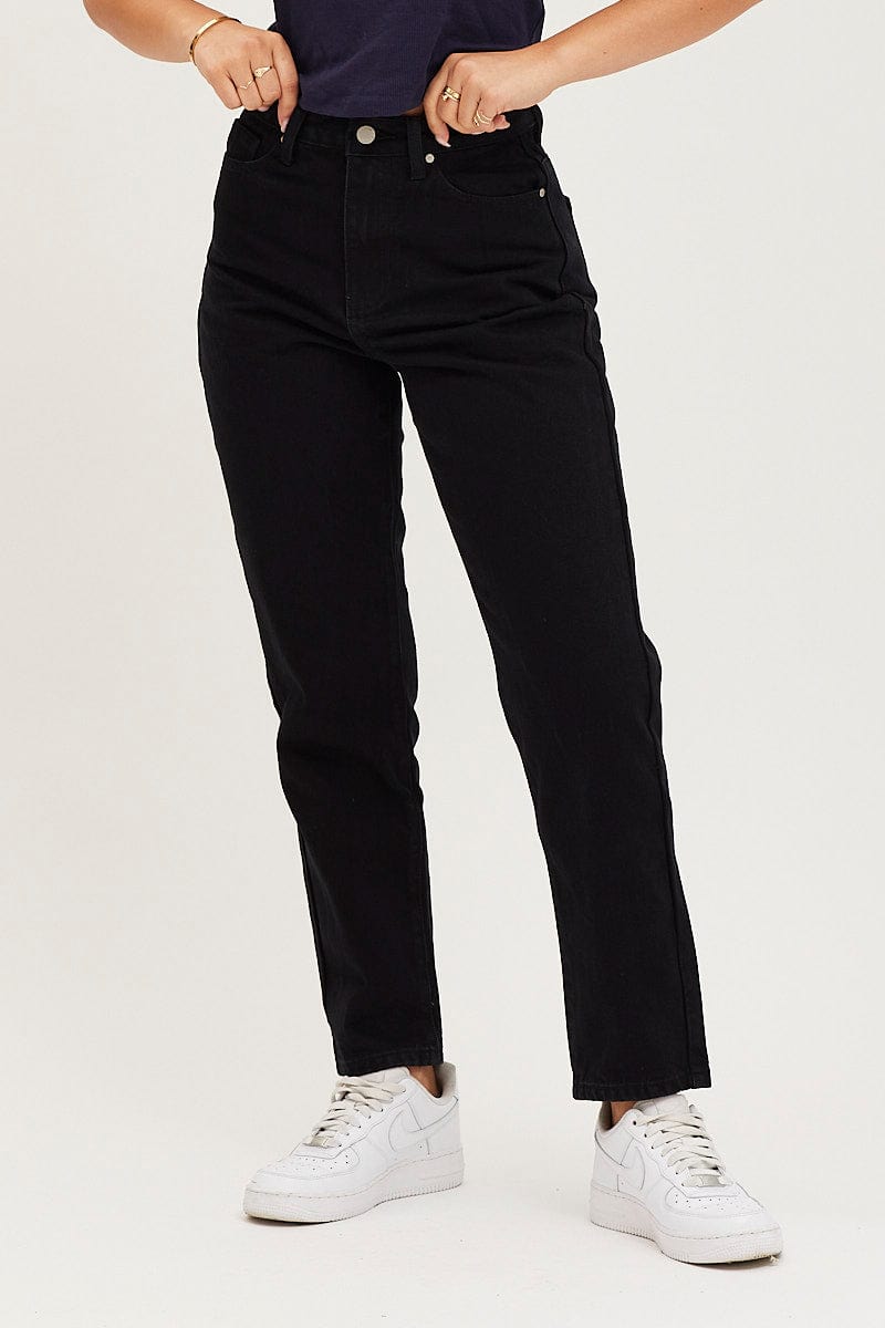 STRAIGHT JEAN Black High Rise Mom Jeans for Women by Ally