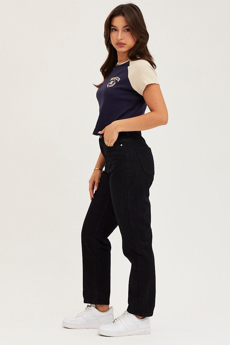 STRAIGHT JEAN Black High Rise Mom Jeans for Women by Ally