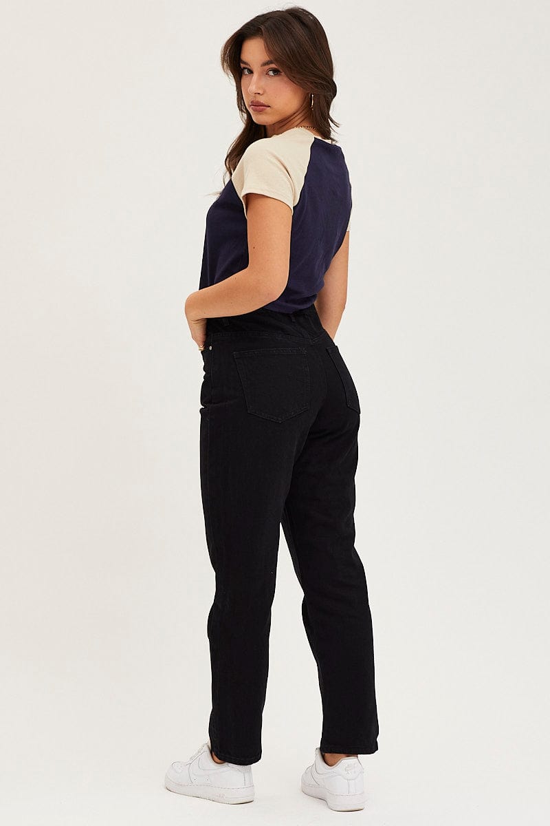 STRAIGHT JEAN Black High Rise Mom Jeans for Women by Ally