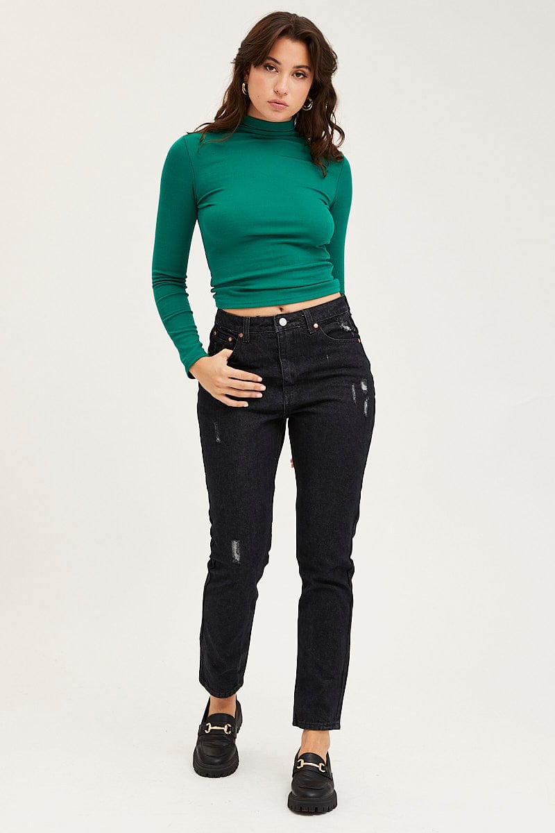 STRAIGHT JEAN Black Mom Jeans High Rise for Women by Ally