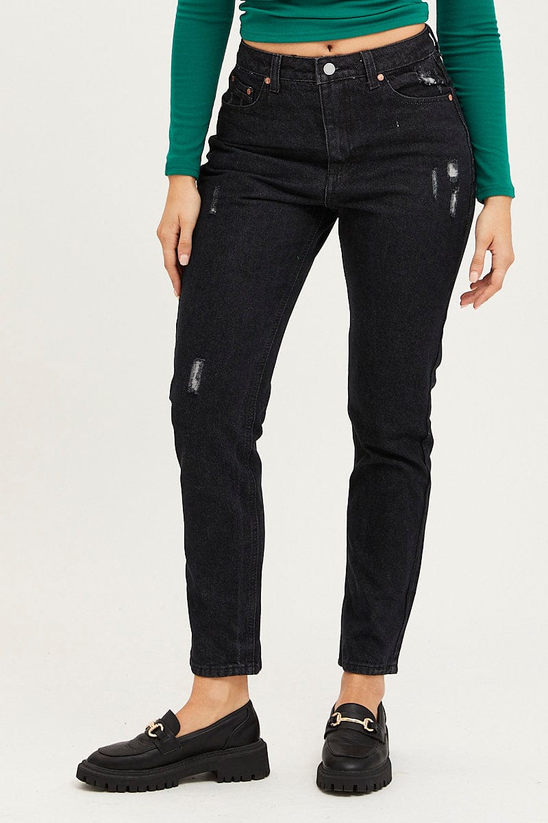 STRAIGHT JEAN Black Mom Jeans High Rise for Women by Ally