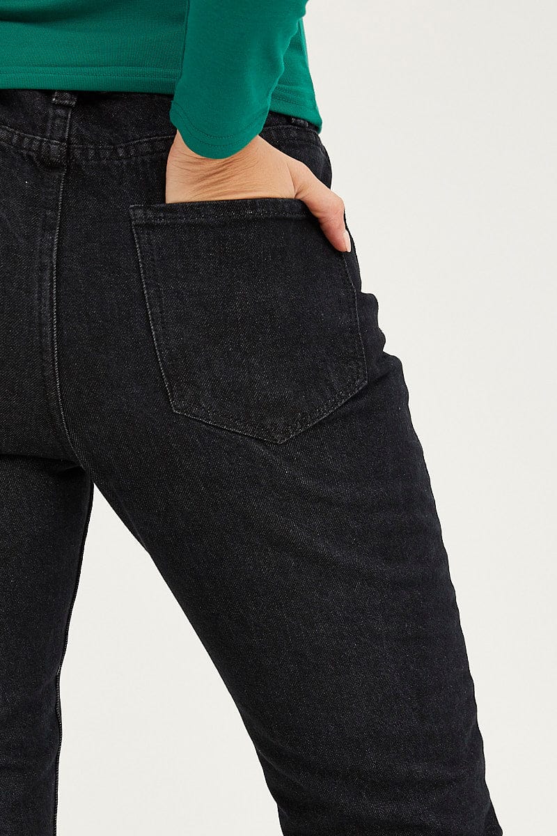 STRAIGHT JEAN Black Mom Jeans High Rise for Women by Ally