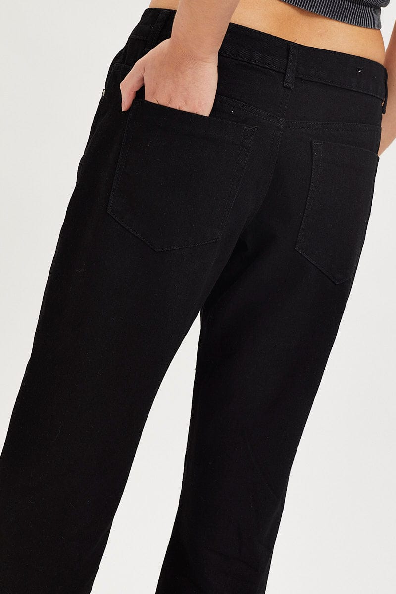 STRAIGHT JEAN Black Straight Denim Jeans Low Rise for Women by Ally