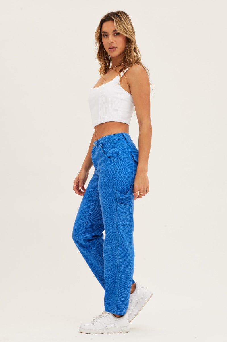 STRAIGHT JEAN Blue Carpenter Denim Jeans Low Rise for Women by Ally