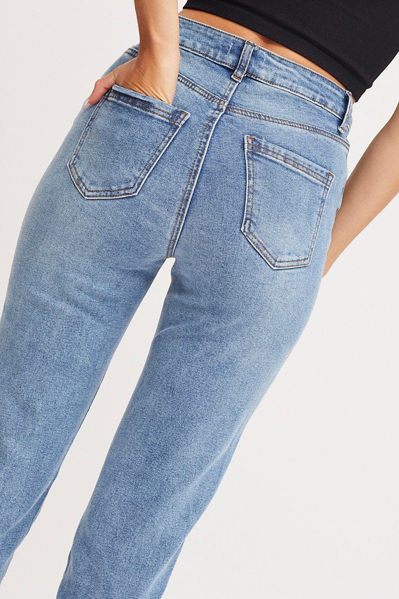 STRAIGHT JEAN Blue High Rise Mom Jeans for Women by Ally