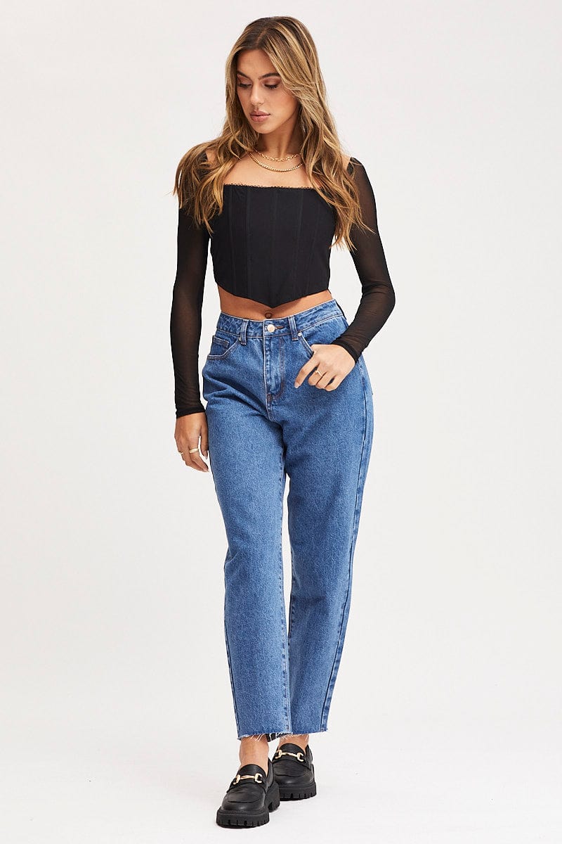 STRAIGHT JEAN Blue High Rise Mom Jeans for Women by Ally