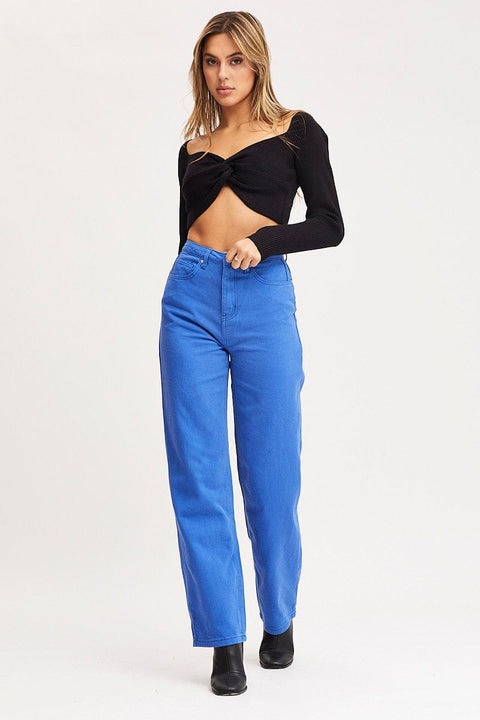 Women's Blue Straight Denim Jeans High Rise