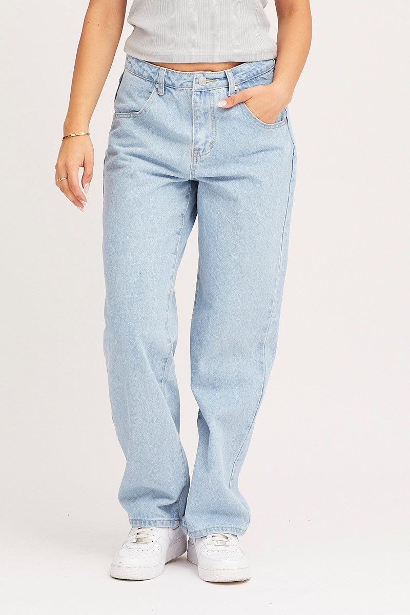 STRAIGHT JEAN Blue Straight Denim Jeans High Rise for Women by Ally