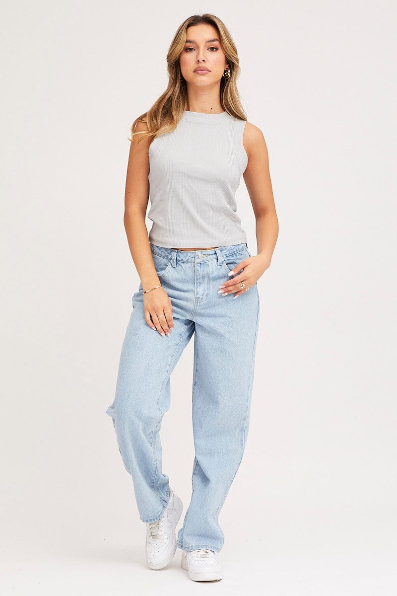 STRAIGHT JEAN Blue Straight Denim Jeans High Rise for Women by Ally