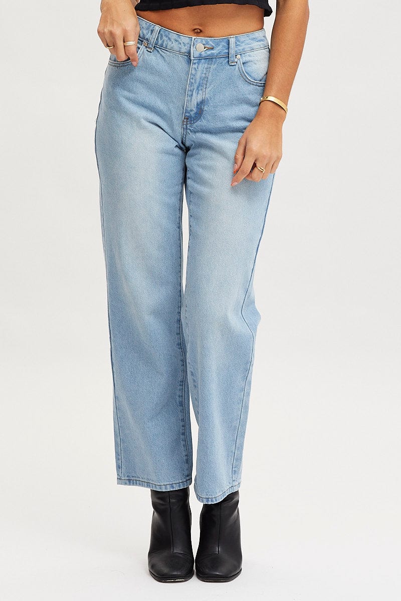 Women’s Blue Straight Denim Jeans Low Rise | Ally Fashion
