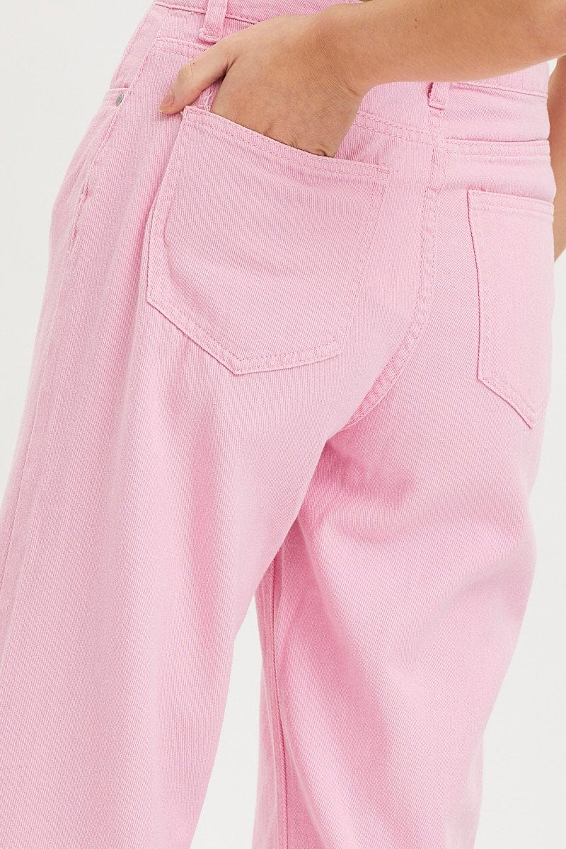 STRAIGHT JEAN Pink Straight Denim Jeans High Rise for Women by Ally