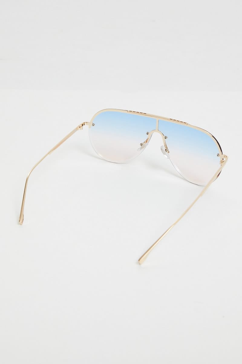 SUNGLASSES Blue Visor Round Frameless Sunglasses for Women by Ally