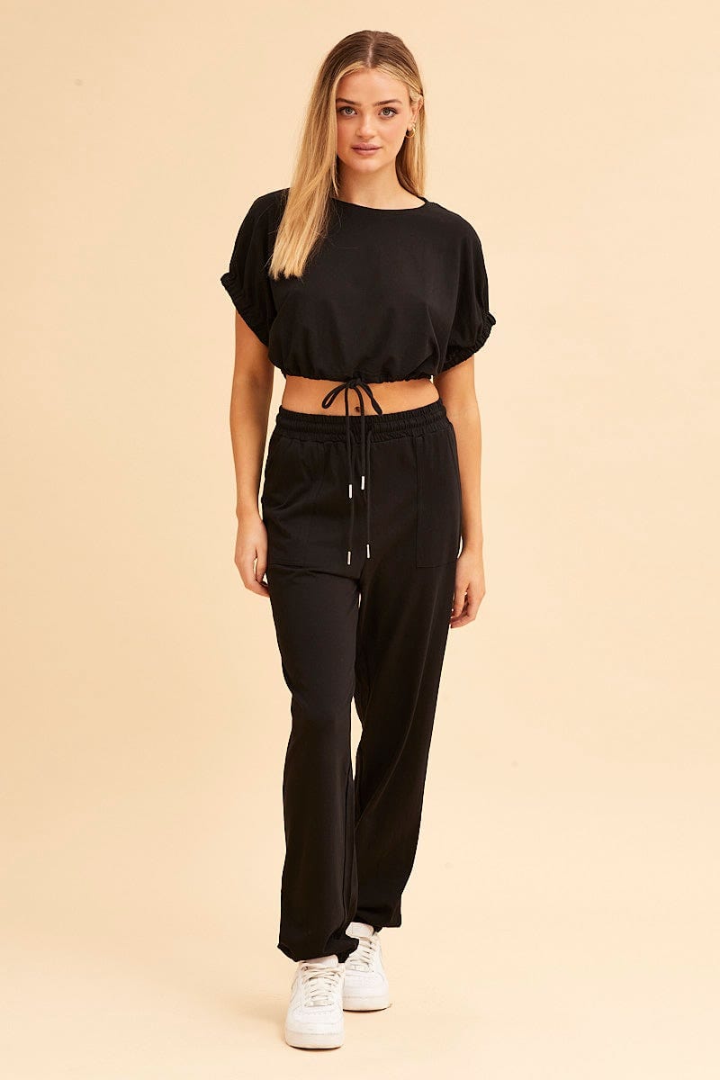 SWEAT Black Jamie Cotton Jersey Lounge Pants for Women by Ally