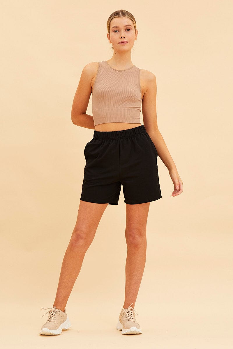 SWEAT Black Relaxed Short Pull On Cotton Terry Stretch for Women by Ally