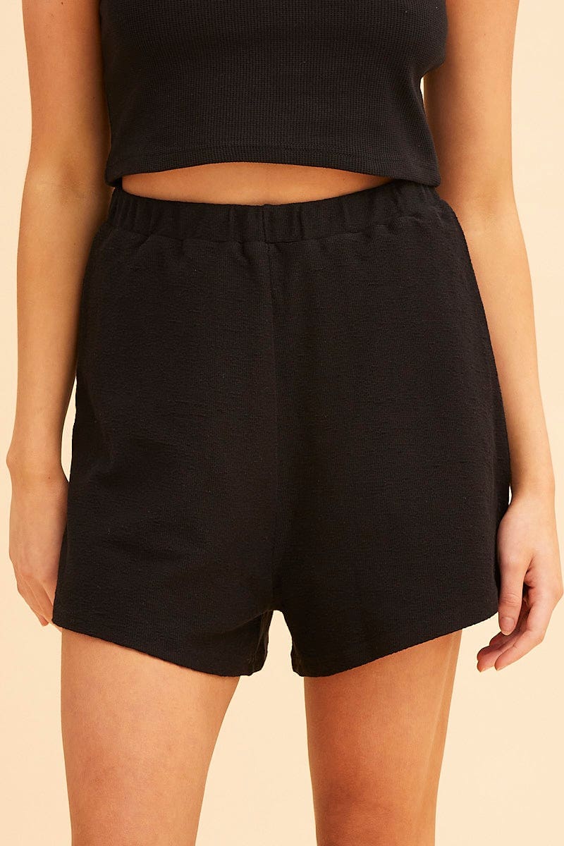 SWEAT Black Remi Textured Cotton Short for Women by Ally