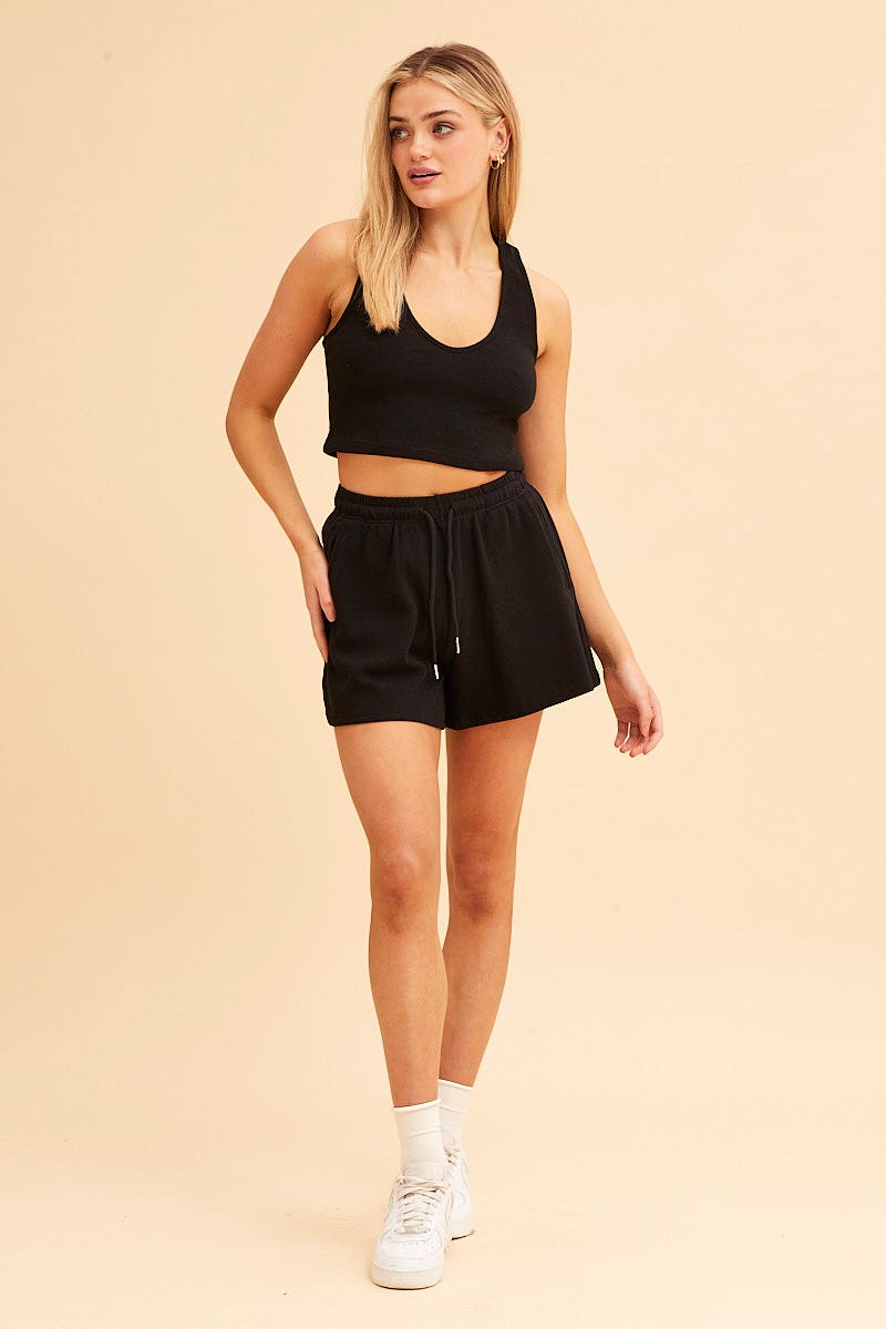 SWEAT Black Sutton Rib Cotton Short for Women by Ally