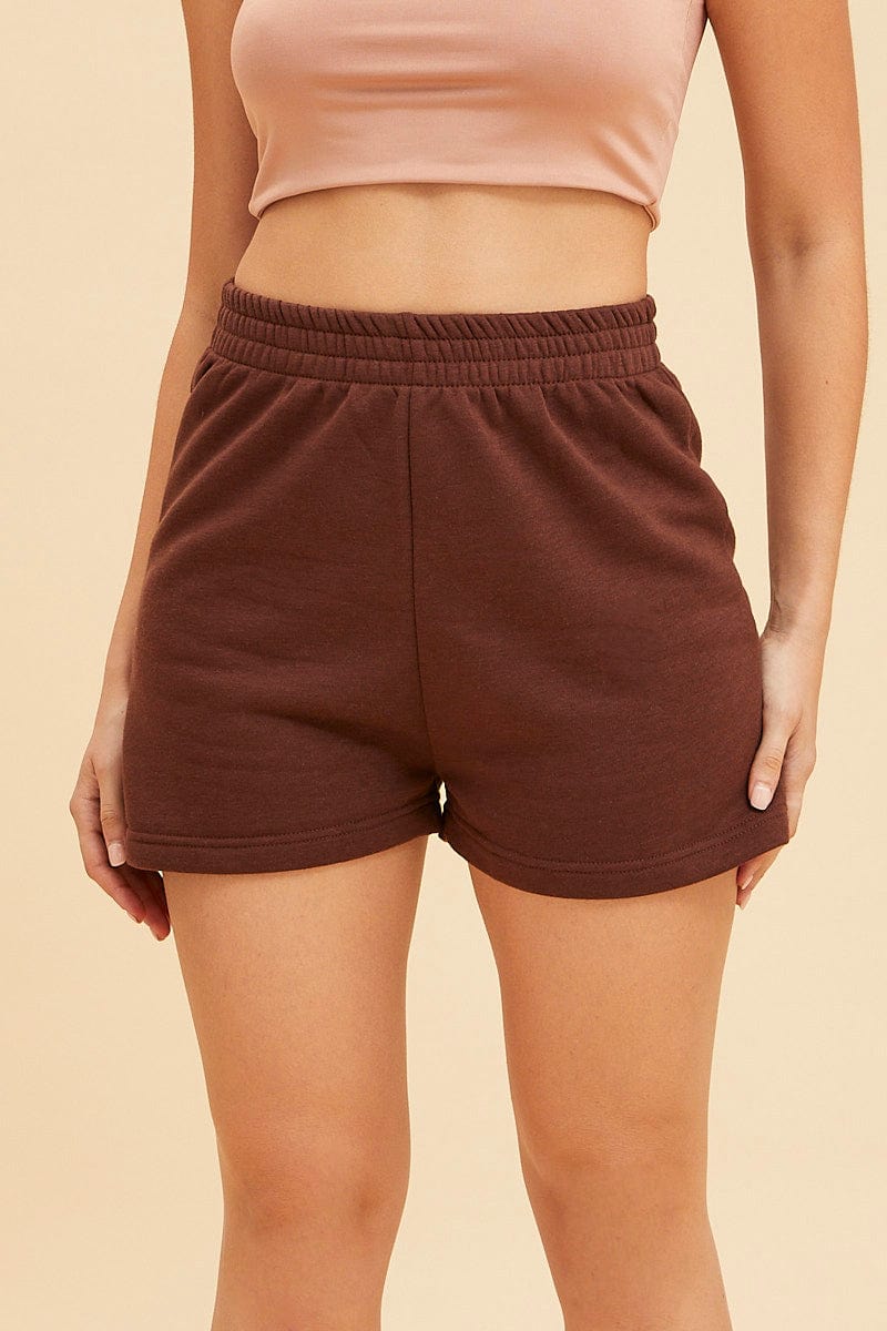 SWEAT Brown Lounge Shorts Cotton Fleece Relaxed Fit for Women by Ally