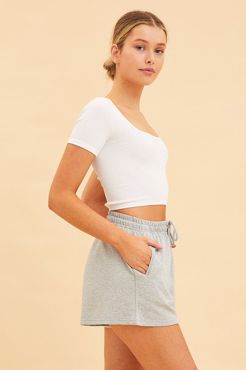 SWEAT Grey Relaxed Short Pull On Cotton Terry Stretch for Women by Ally