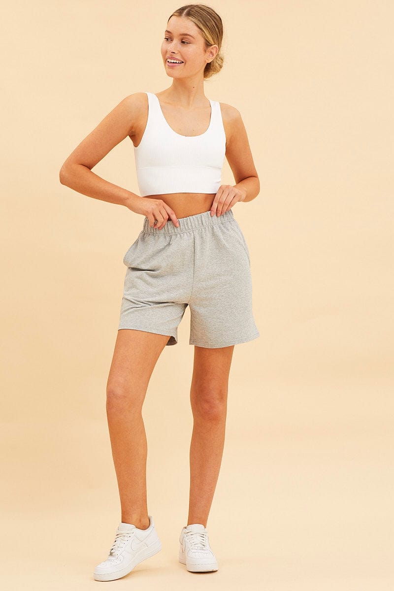 SWEAT Grey Relaxed Short Pull On Cotton Terry Stretch for Women by Ally