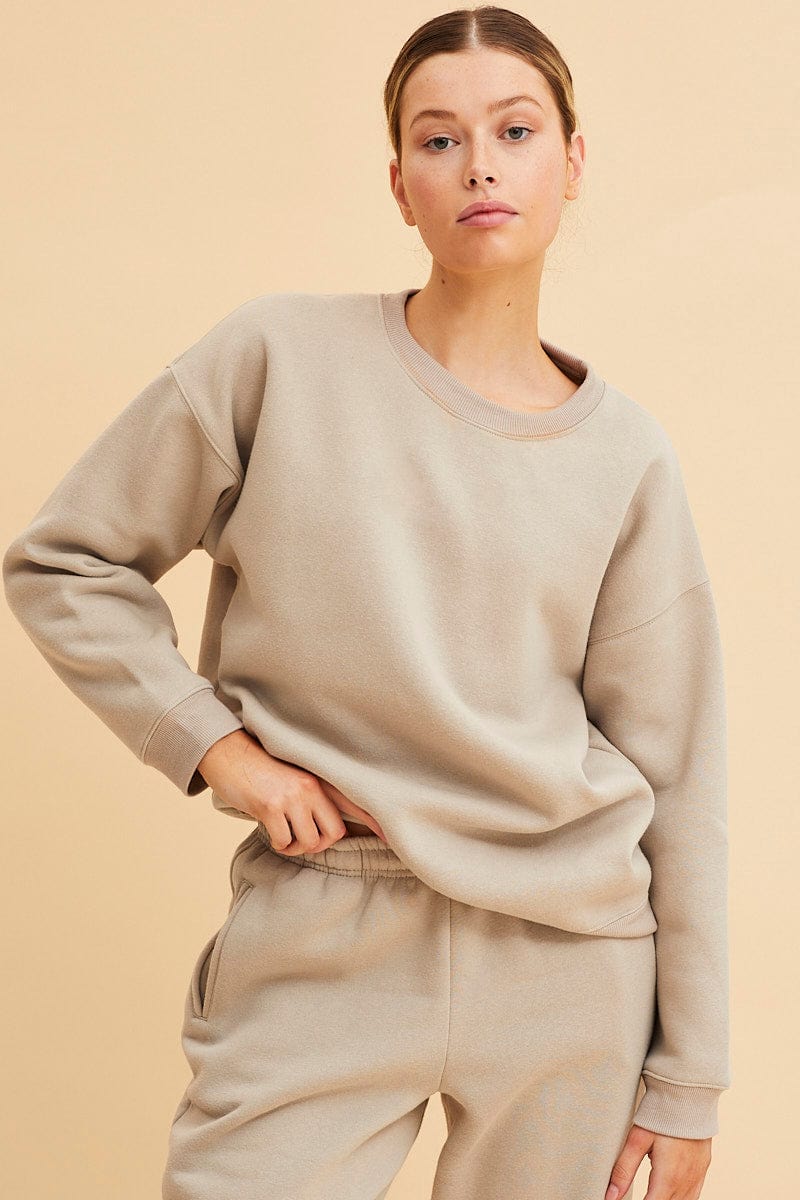 Nude Fleece Sweat Long Sleeve Crew Neck