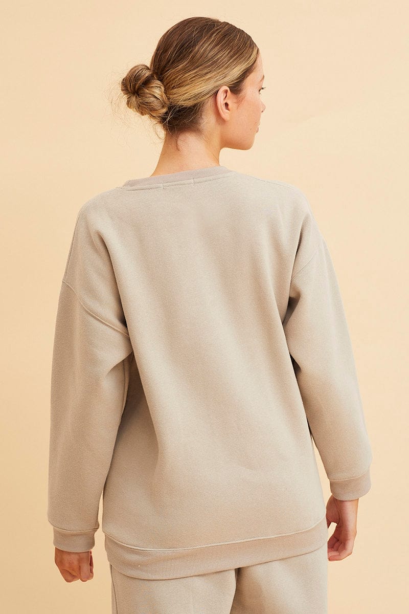 Nude Fleece Sweat Long Sleeve Crew Neck