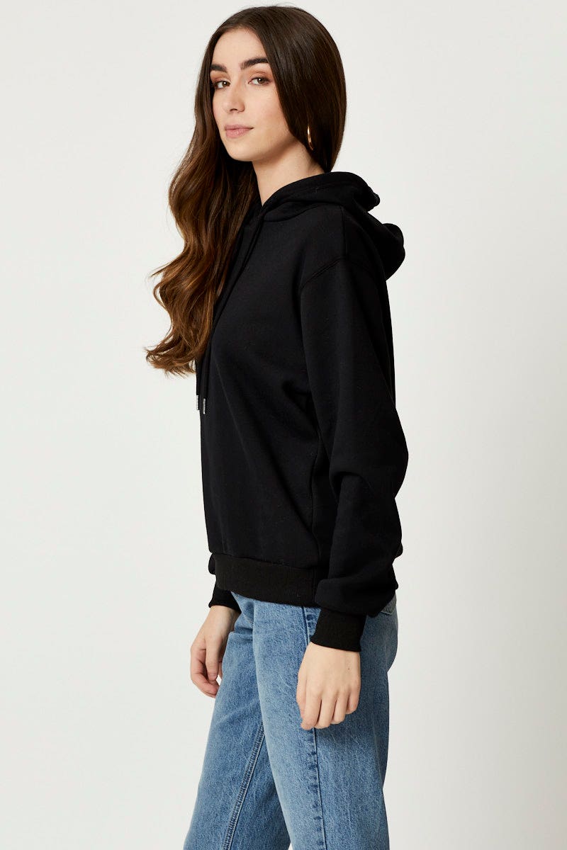 SWEAT REGULAR Black Hoodie Long Sleeve for Women by Ally
