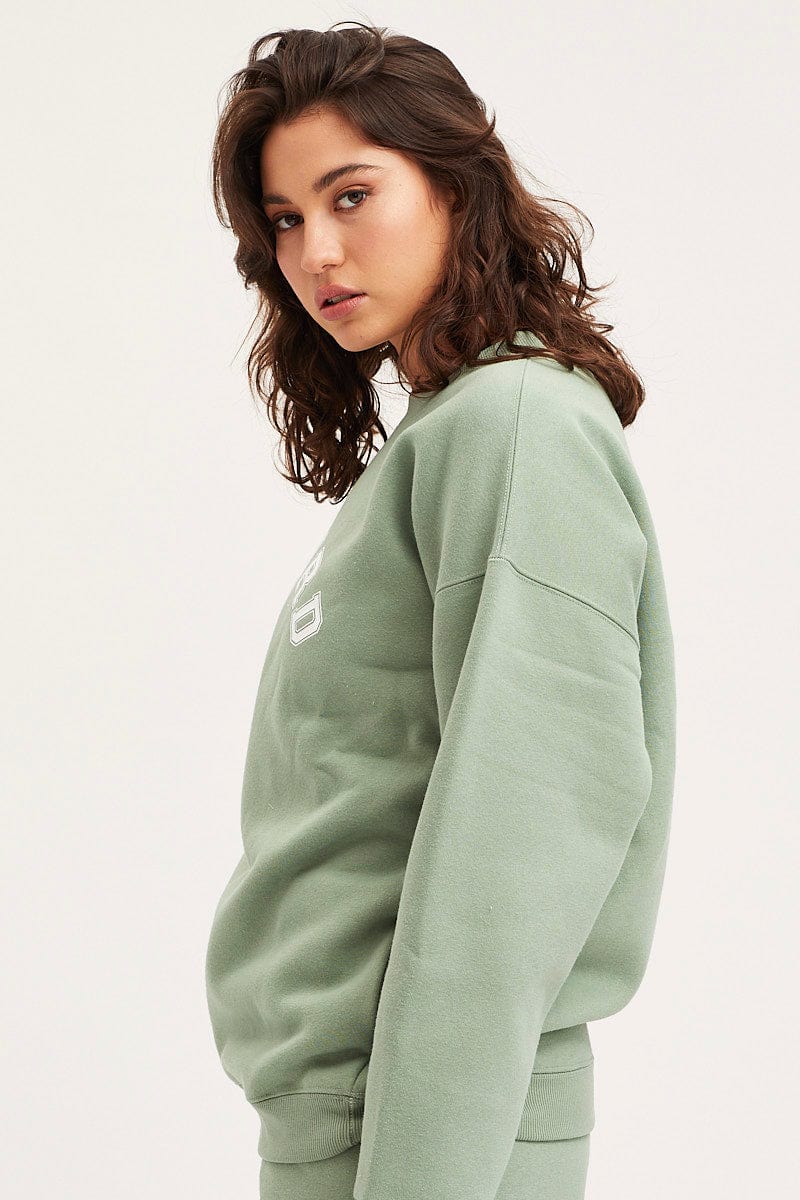 SWEAT REGULAR Green Unisex Sweatshirts Oversized Crew Neck for Women by Ally
