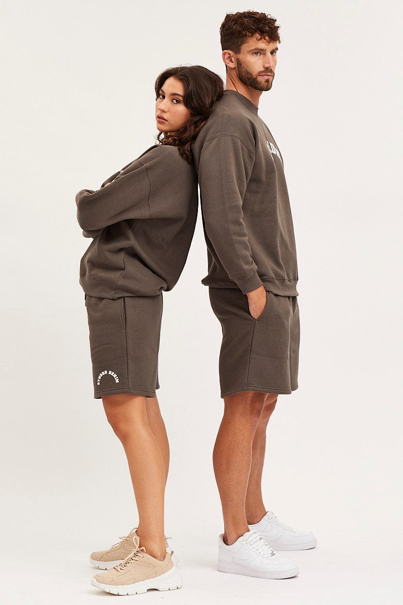 SWEAT REGULAR Grey Unisex Sweatshirts Oversized Crew Neck for Women by Ally
