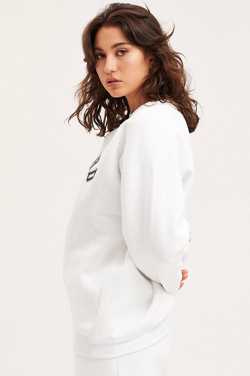 SWEAT REGULAR White Unisex Sweatshirts Oversized Crew Neck for Women by Ally