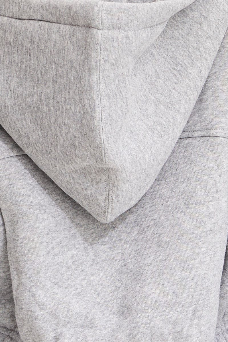 SWEAT SEMI CROP Grey Zip Front Hoodie Long Sleeve for Women by Ally