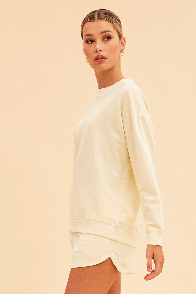 SWEAT White Hudson Terry Crew Neck Oversized Sweat for Women by Ally