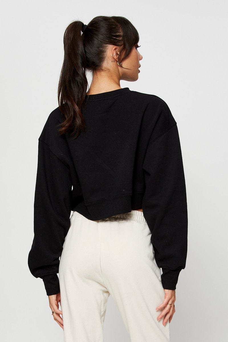 SWEATCROP Black Crop Sweater Long Sleeve for Women by Ally