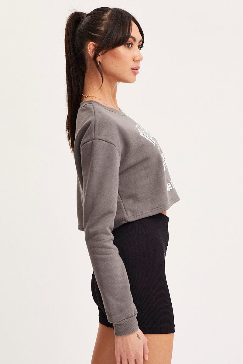 SWEATCROP Grey Graphic Sweater Long Sleeve for Women by Ally