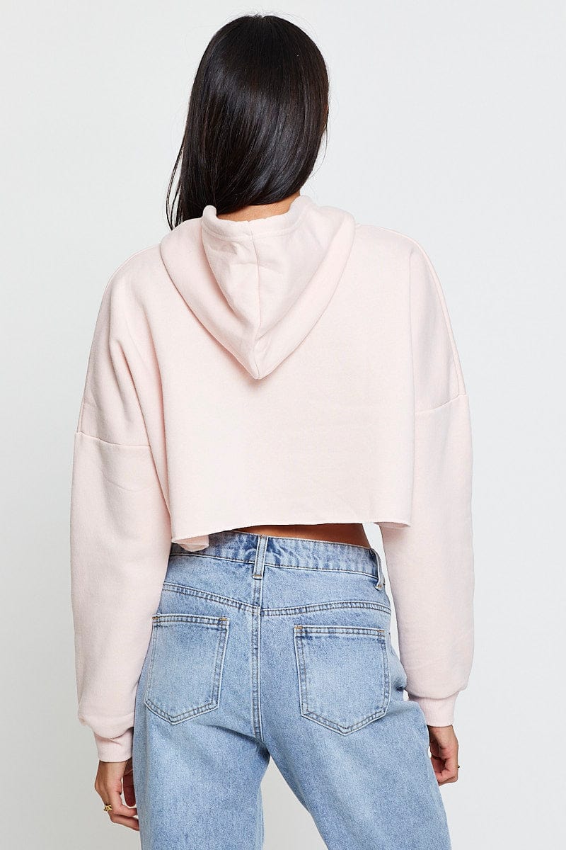 SWEATCROP Pink Crop Hooded Sweat for Women by Ally