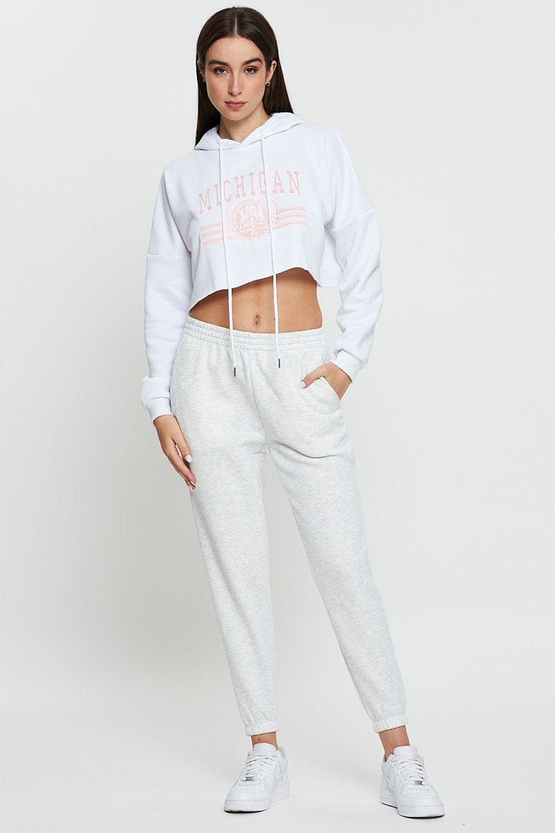 SWEATCROP White Crop Hooded Sweat for Women by Ally