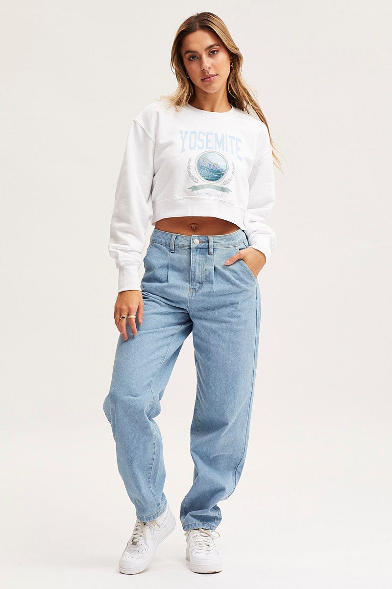 SWEATCROP White Crop Sweater Long Sleeve for Women by Ally