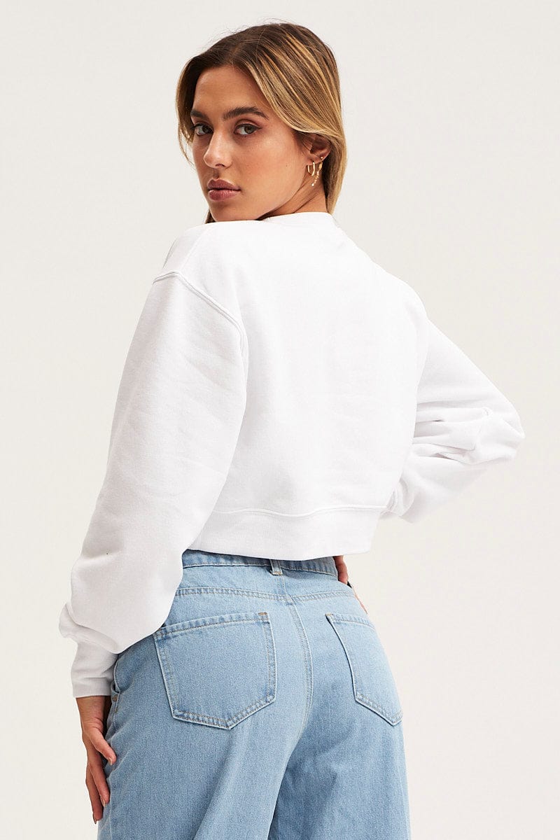 SWEATCROP White Crop Sweater Long Sleeve for Women by Ally