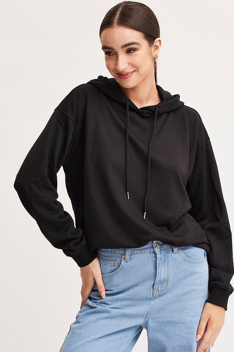 SWEATER Black Hoodie Long Sleeve for Women by Ally
