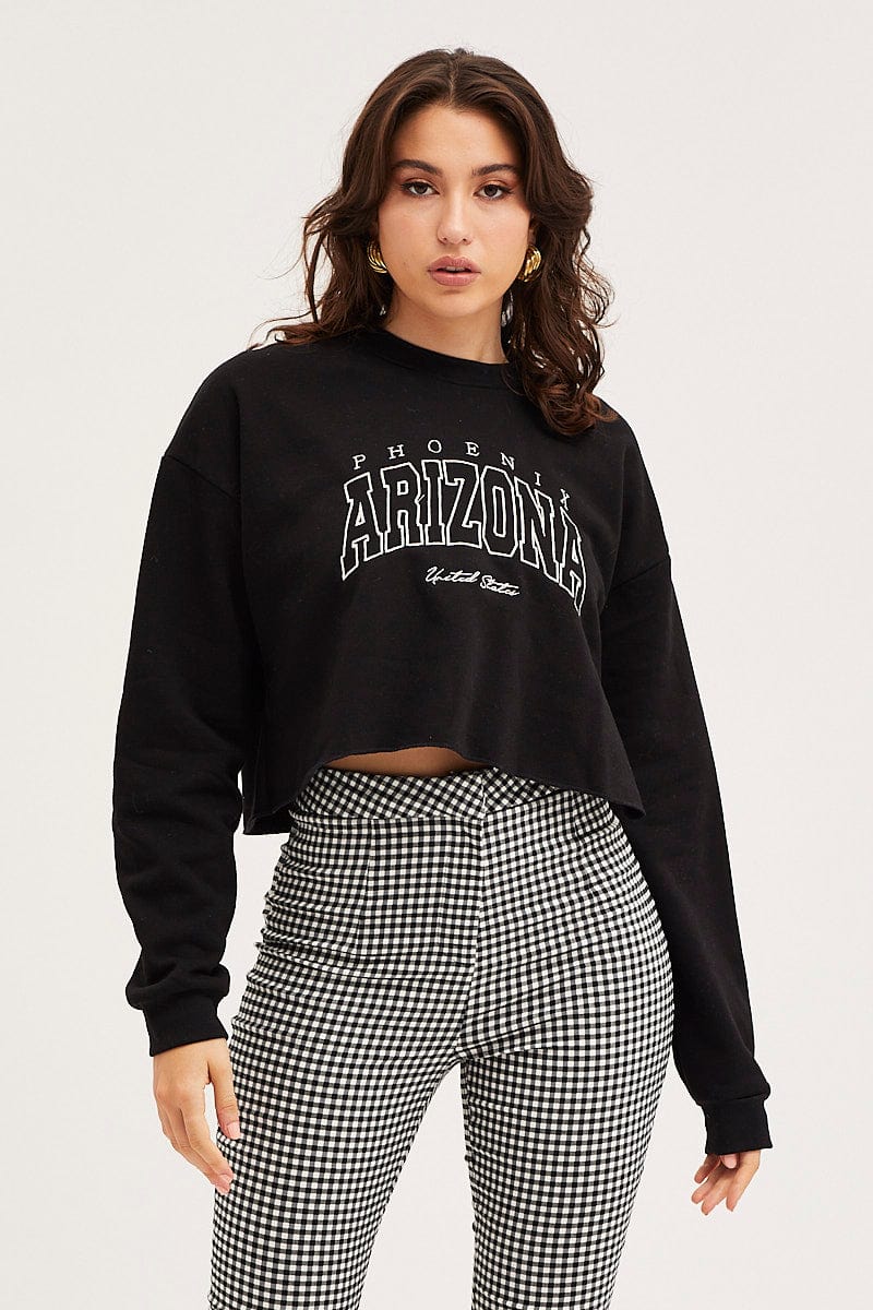 SWEATER Black Sweatshirts Crop for Women by Ally