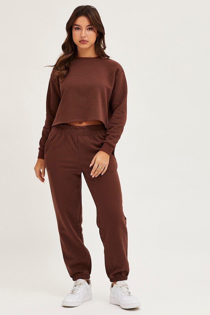 SWEATER Brown Crop Sweat for Women by Ally