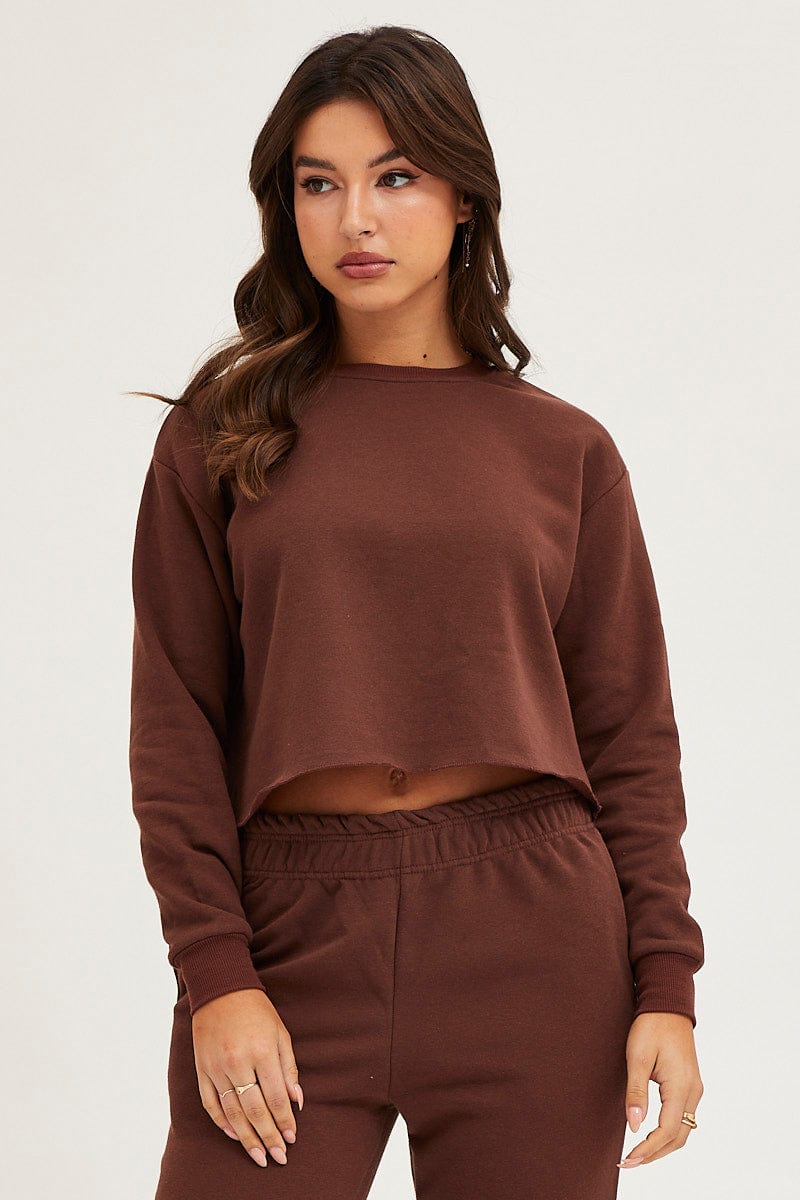 SWEATER Brown Crop Sweat for Women by Ally