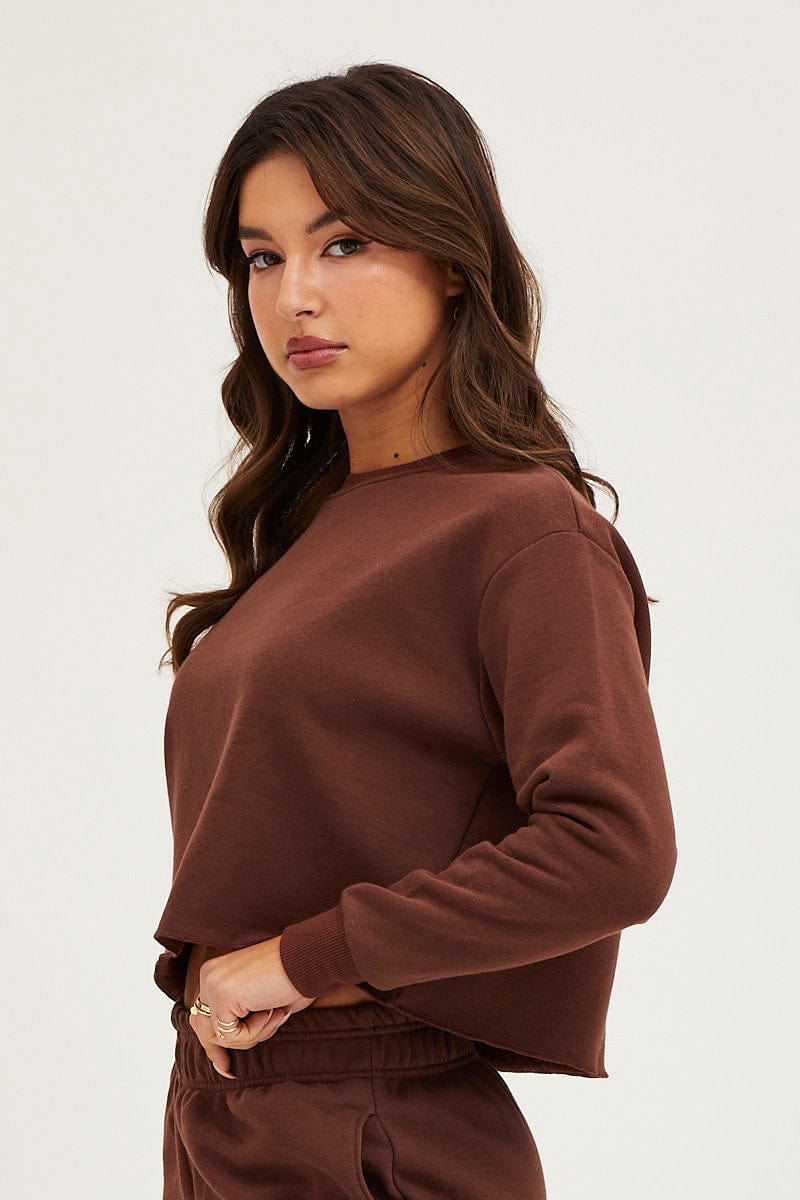 SWEATER Brown Crop Sweat for Women by Ally