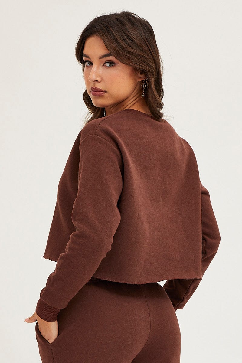 SWEATER Brown Crop Sweat for Women by Ally