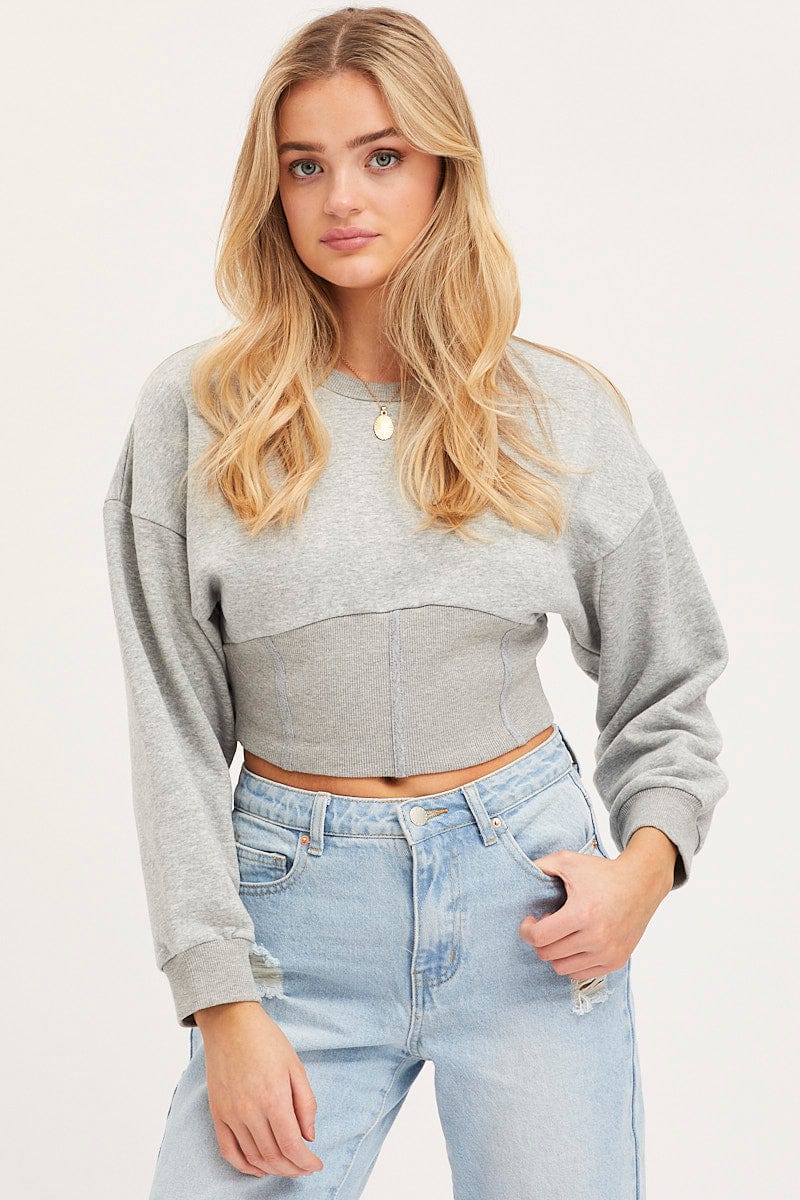 SWEATER Grey Corset Jumper Long Sleeve for Women by Ally