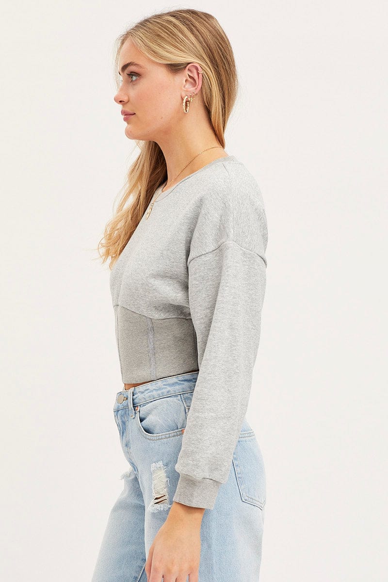 SWEATER Grey Corset Jumper Long Sleeve for Women by Ally