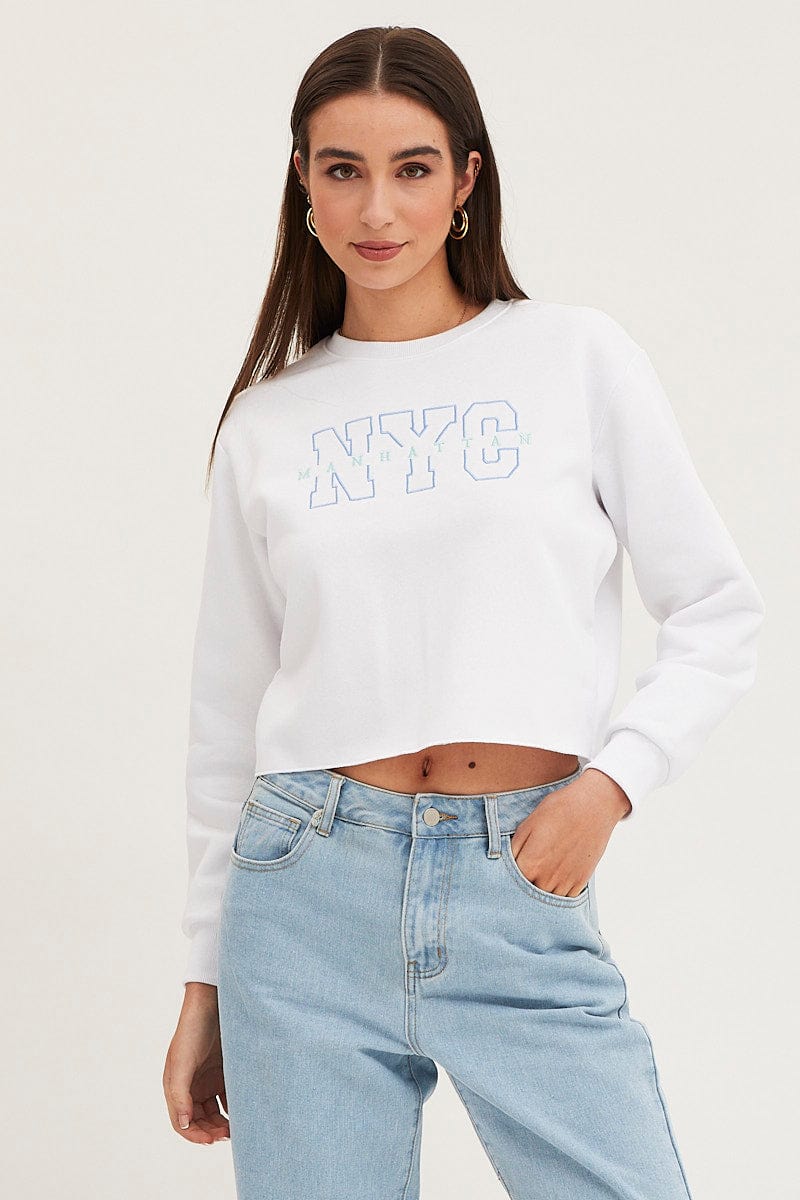 SWEATER White Crop Sweatshirts Embroided for Women by Ally