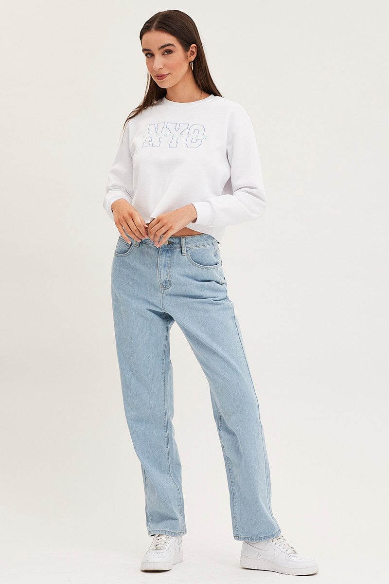 SWEATER White Crop Sweatshirts Embroided for Women by Ally