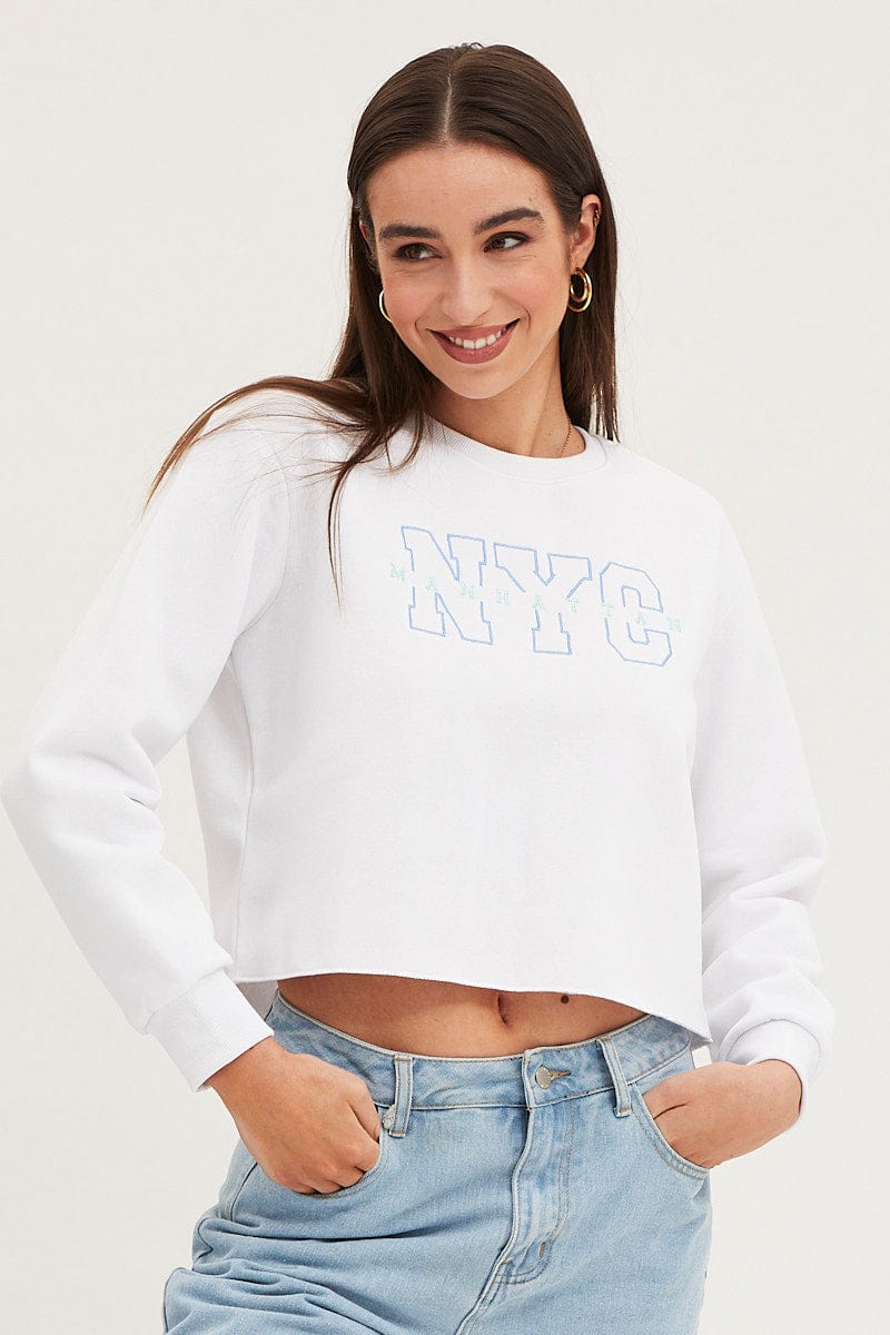 SWEATER White Crop Sweatshirts Embroided for Women by Ally